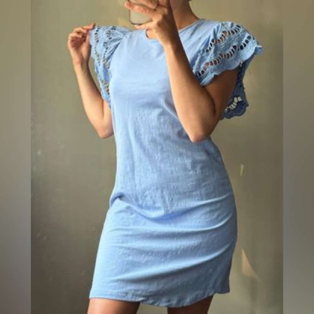 Matilda Jane‎  Blue Eyelet Flutter Sleeve Lets Go Together In Season Dress